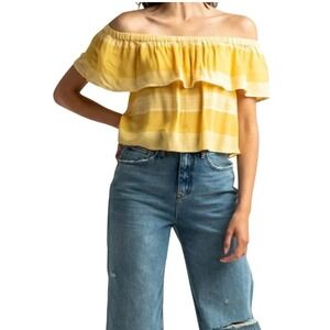 ONeill Keagan Yellow Striped Off the Shoulder Ruffle Top Womens Large NEW‎ (971)
